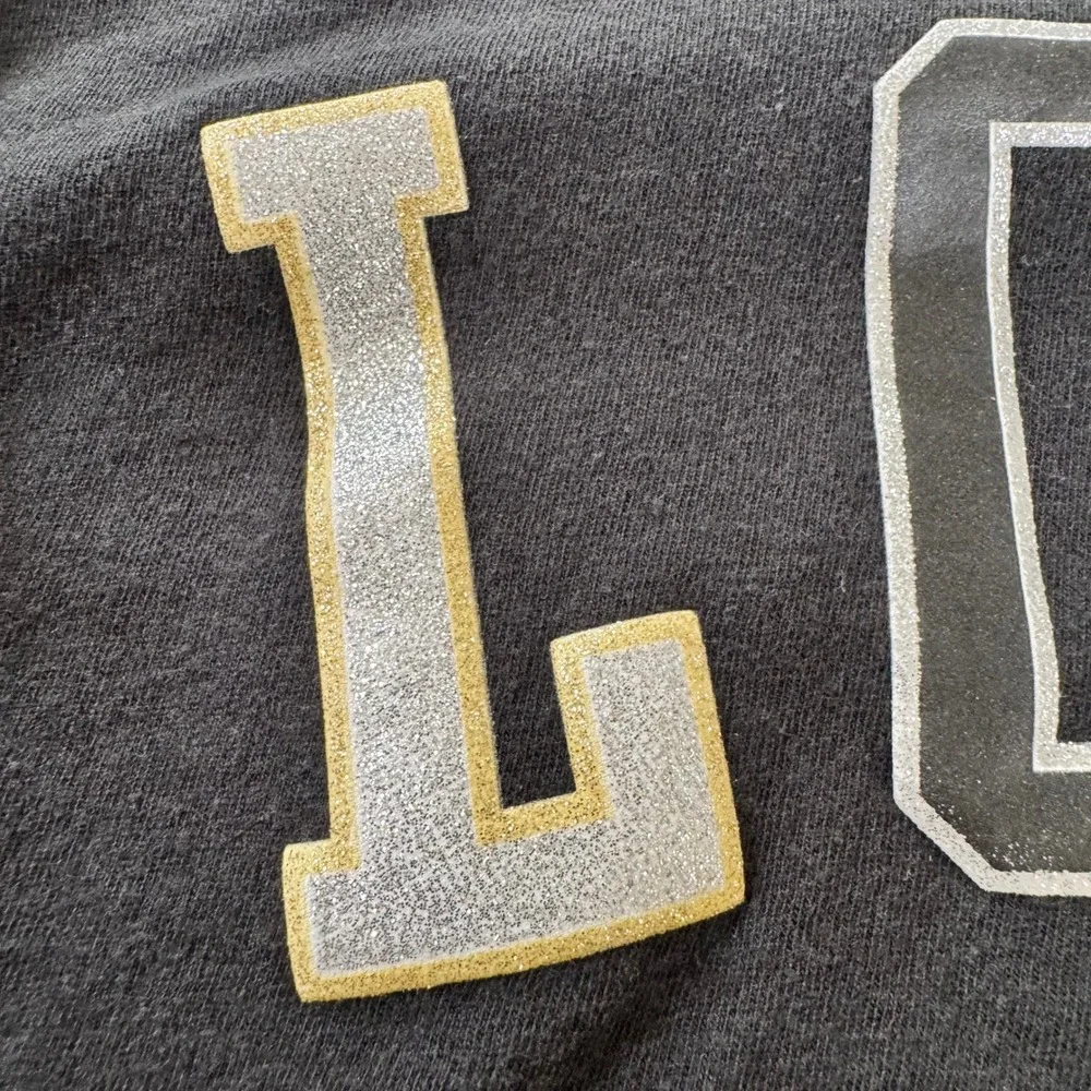 PINK Victoria's Secret Black Glitter Logo Hooded Long Sleeve Tee Shirt Womens S - Picture 9 of 14